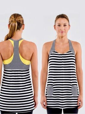 Striped Black & White Flowy Loose Fitting Tank Top w POCKETS!